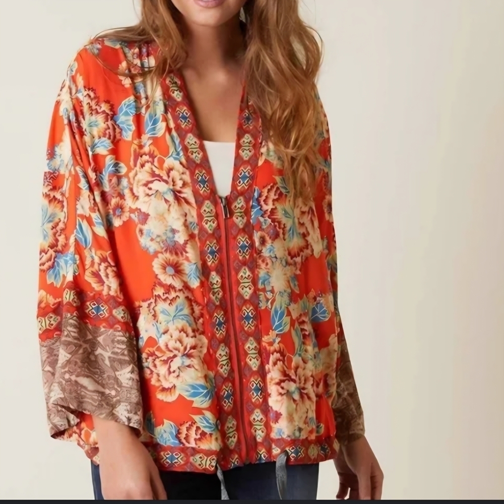 Free People Floral Cape - Orange and Blue M/L 1378